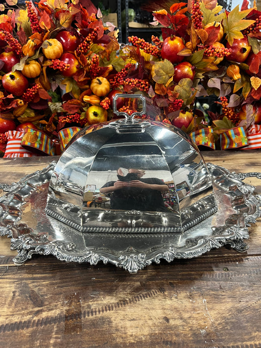 Vintage silver plated meat dome with Platter (3)