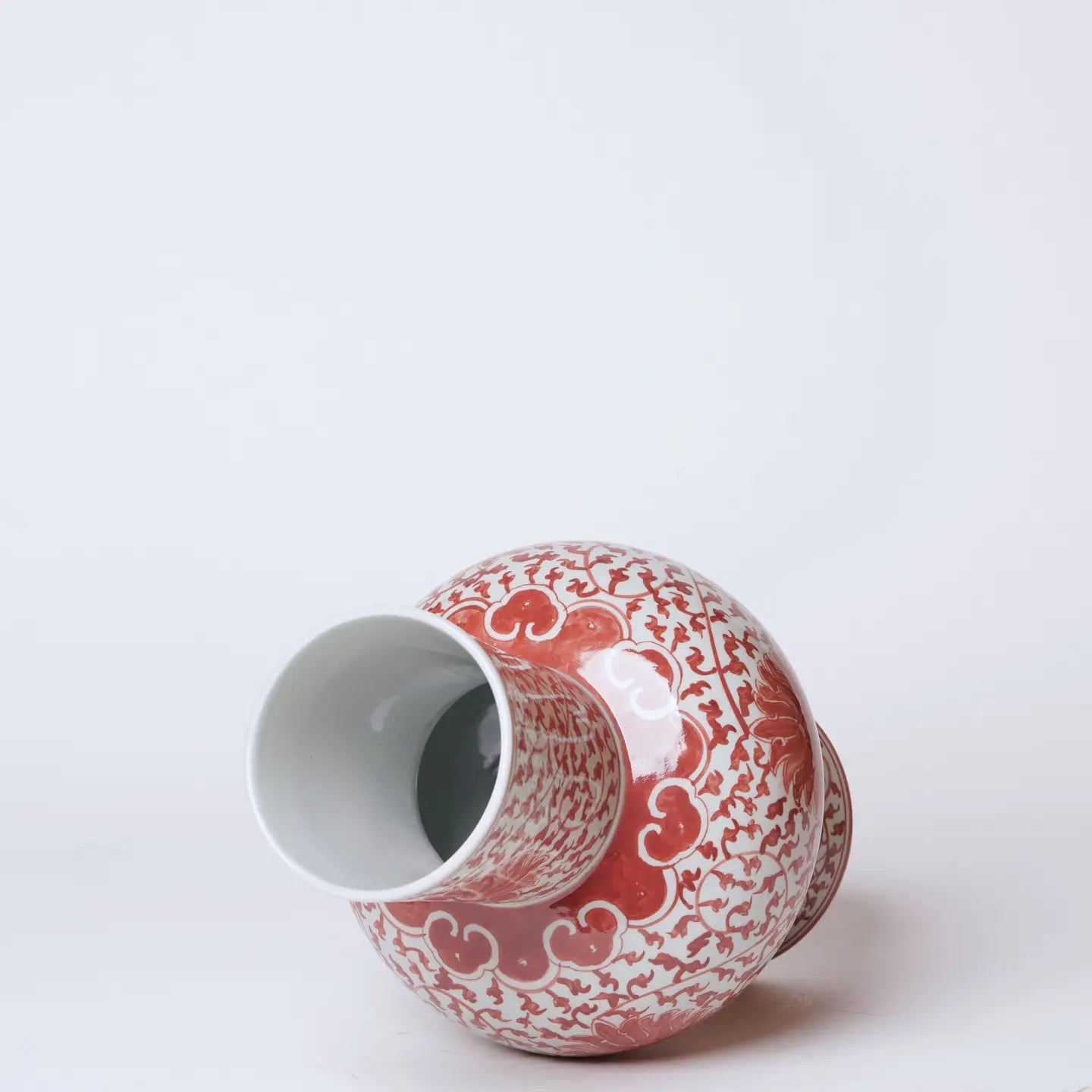 Red and White Porcelain Scrolling Lotus Lantern Vase