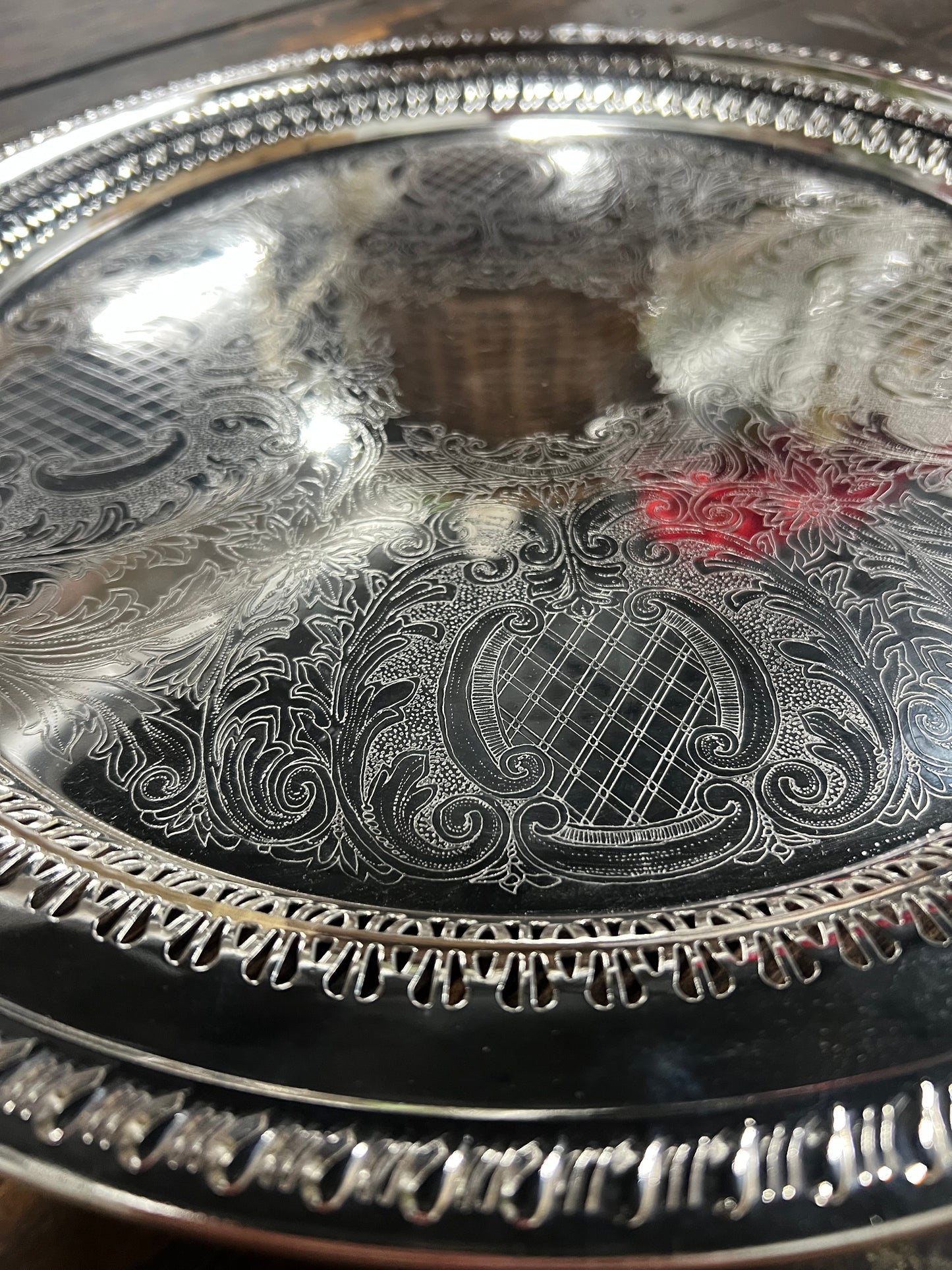15” Vintage Silver-Plated Serving Tray