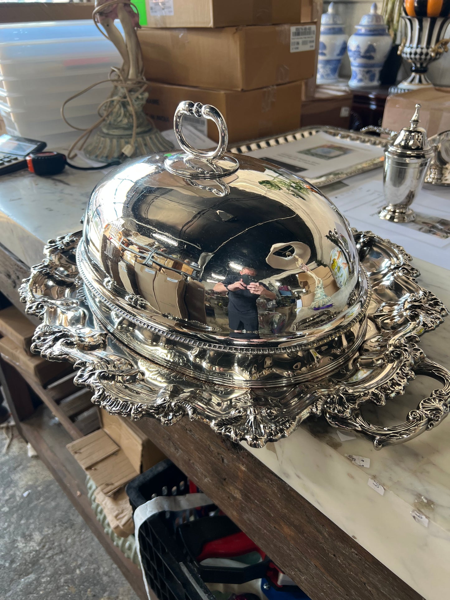 Vintage Silver-Plated Meat Dome with Platter