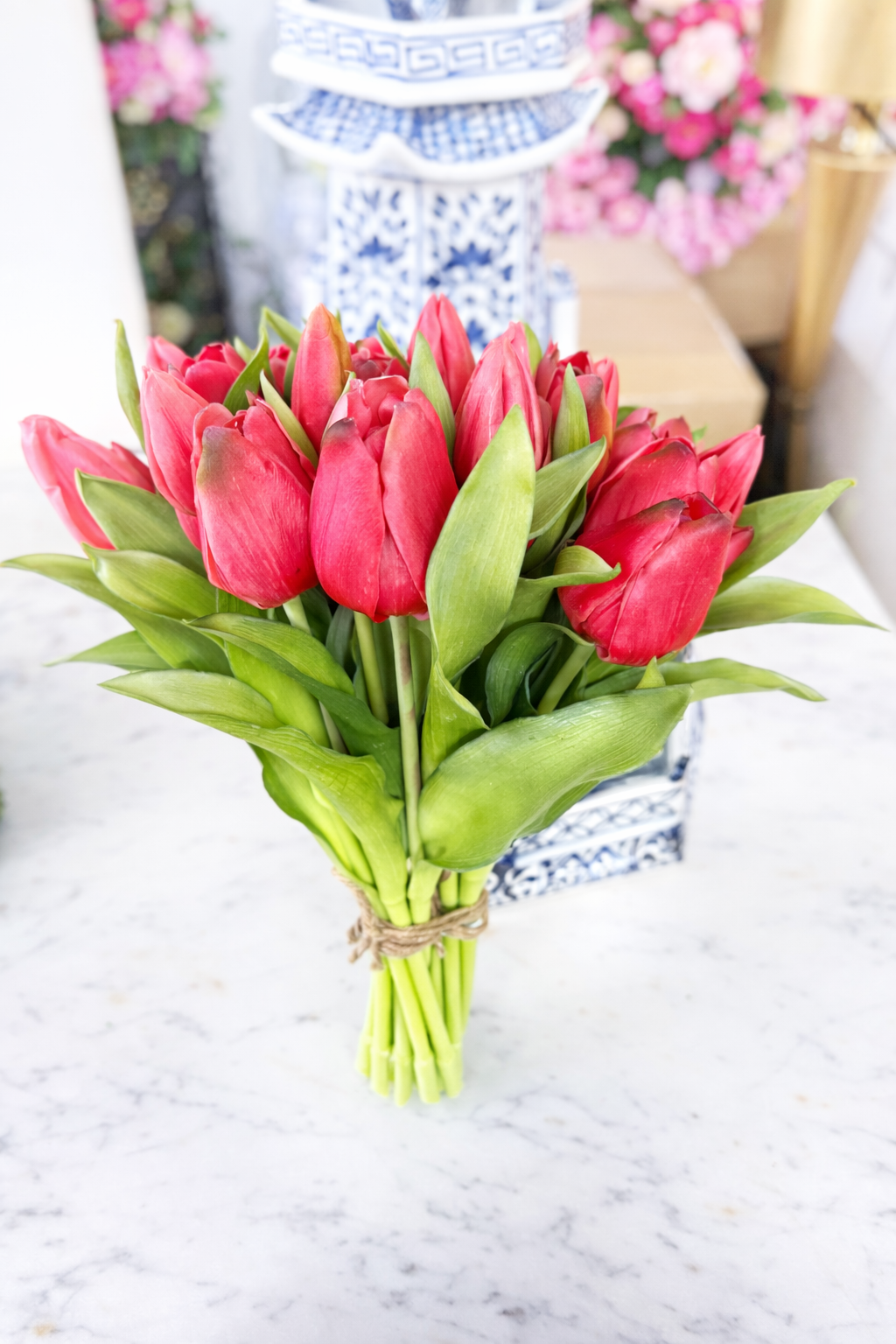 Real Touch Tulip Bundle Dark Pink Bouquet