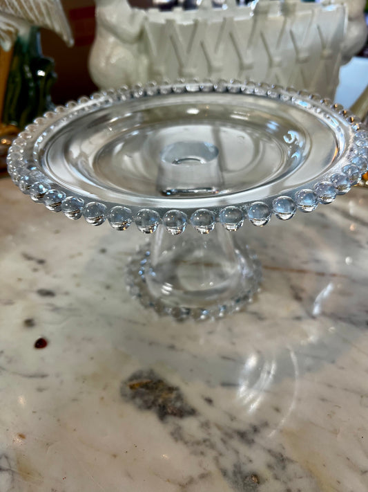 Beaded glass cake stand 8.5 inch diameter