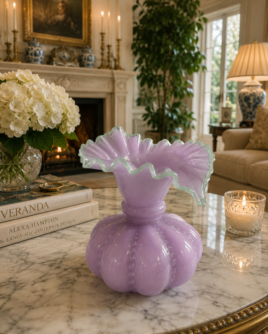 Lavendar Ruffled Glass Vase