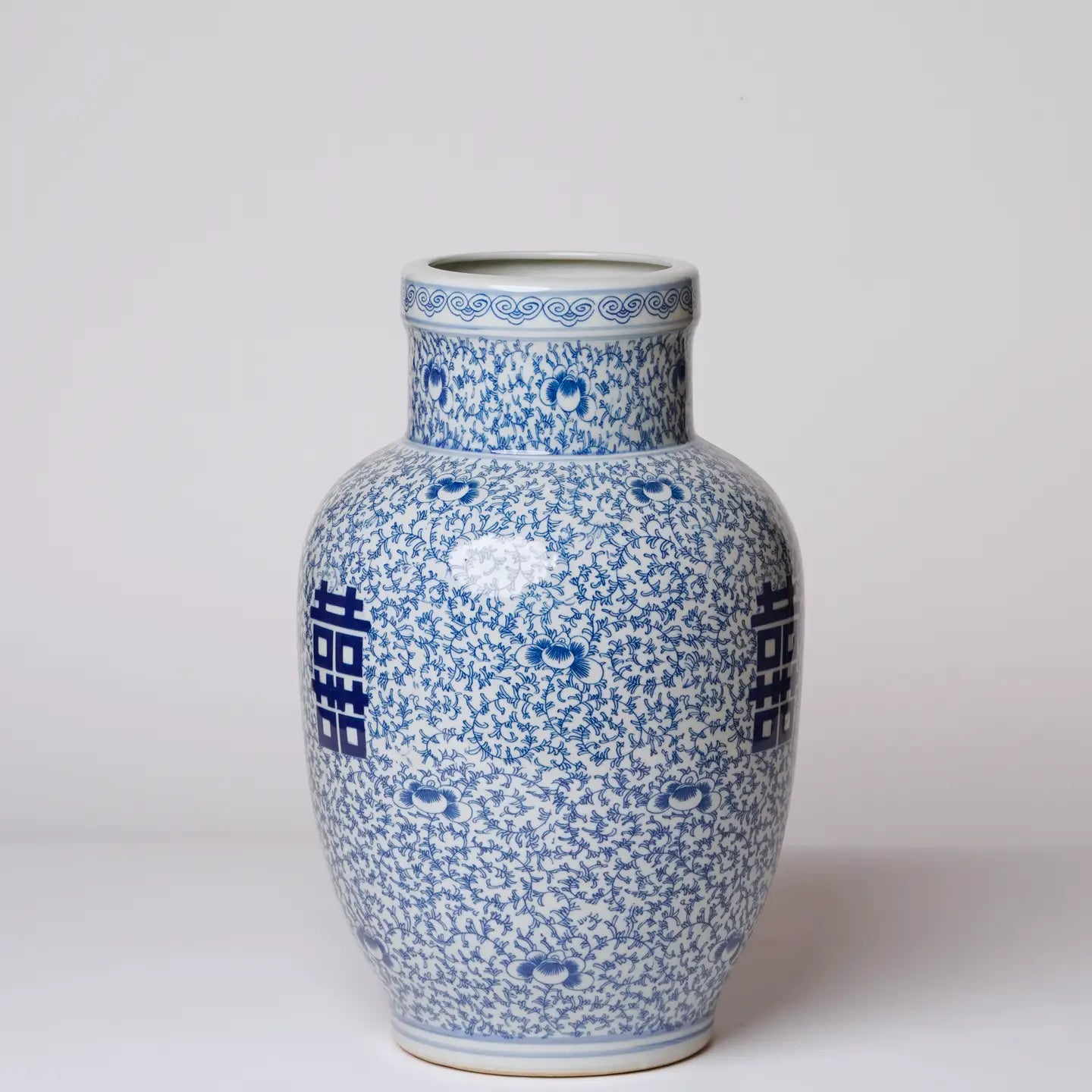 Blue and White Porcelain Double Happiness Mallet Vase