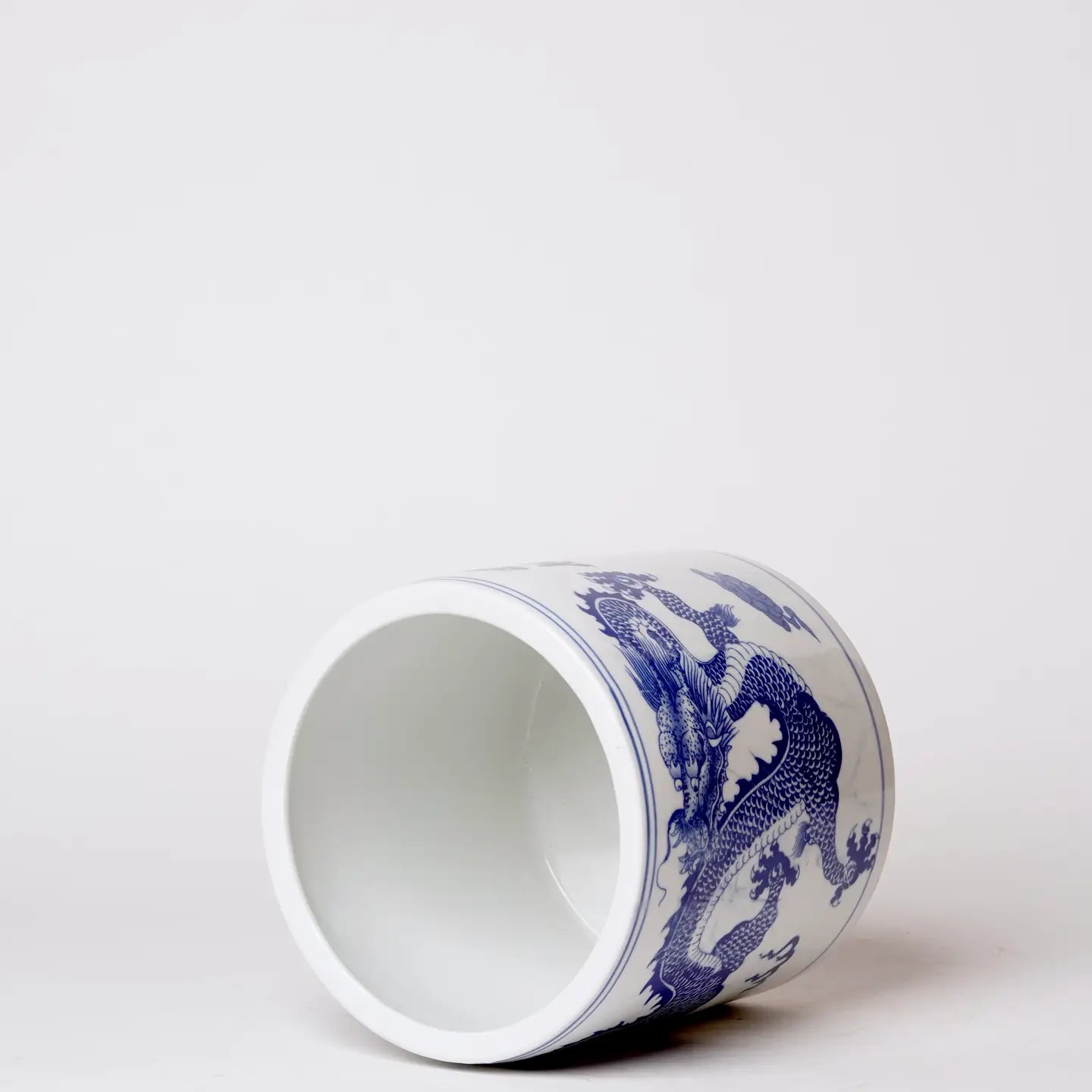 Dancing Dragons Blue and White Porcelain Cachepot