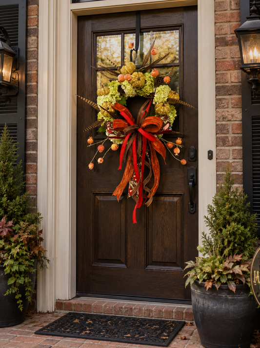 Feathered Hydrangea Welcome Wreath