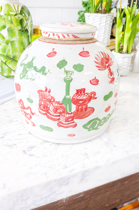 Pink & Green Rustic Porcelain Ancient Treasures Large Jar