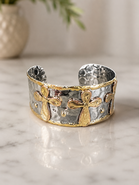 (Wide Cross) 3 Cross Cuff Bracelet