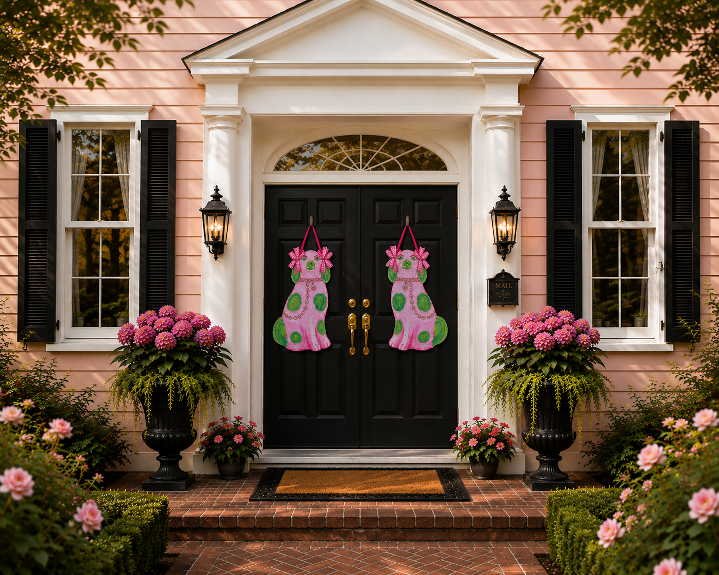 Designer Staffie Dog Door Hangers with Bow on Ears