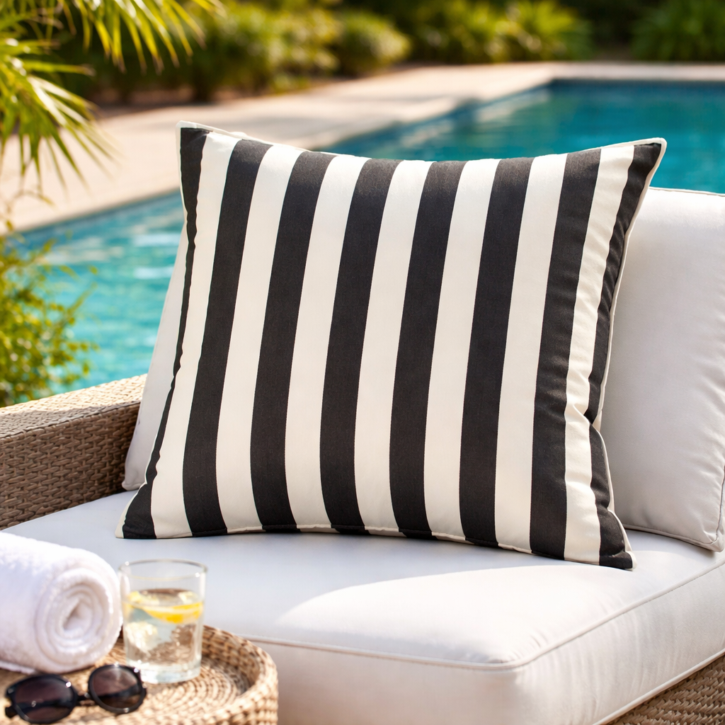 Pillow - True Black Stripe - Indoor / Outdoor Cushion