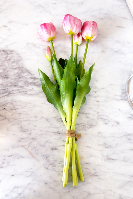 Real touch Pink tulip bud and bloom Bundle