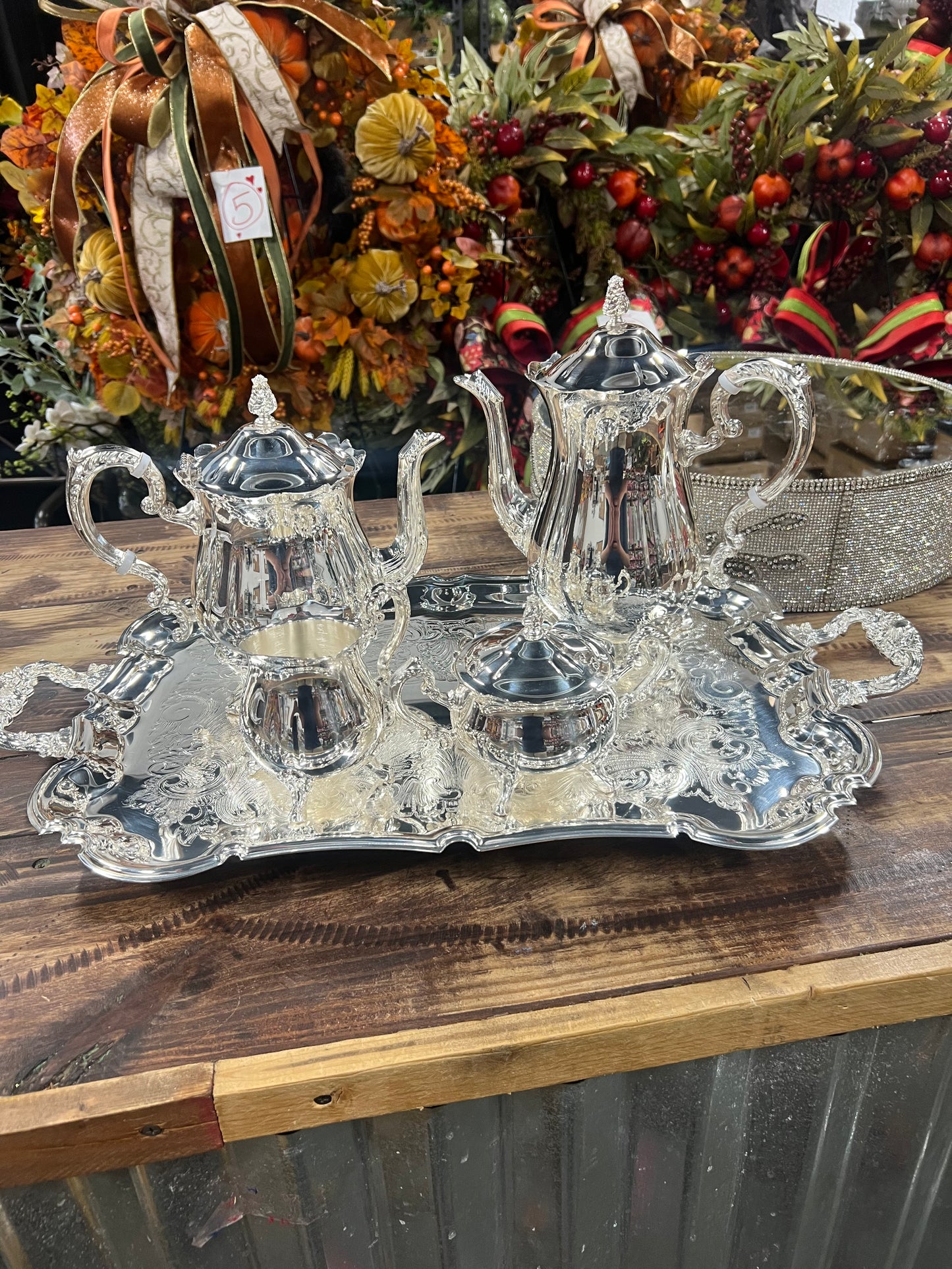 5 Piece Vintage Silver-Plated Tea Set (#4)