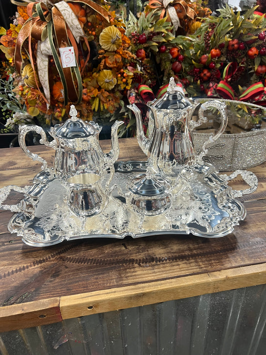 5 Piece Vintage Silver-Plated Tea Set (#4)