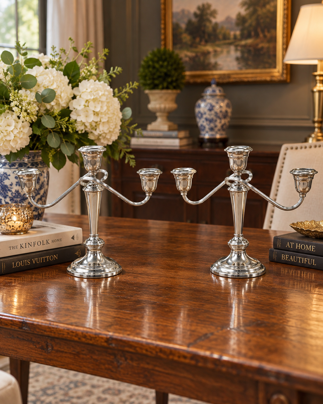 Set of 2 Vintage Gorham Silver-plate Three-Light Candelabras