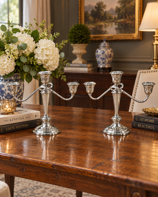 Set of 2 Vintage Gorham Silver-plate Three-Light Candelabras