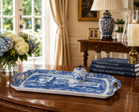 Blue Italian Large Melamine Handled Tray