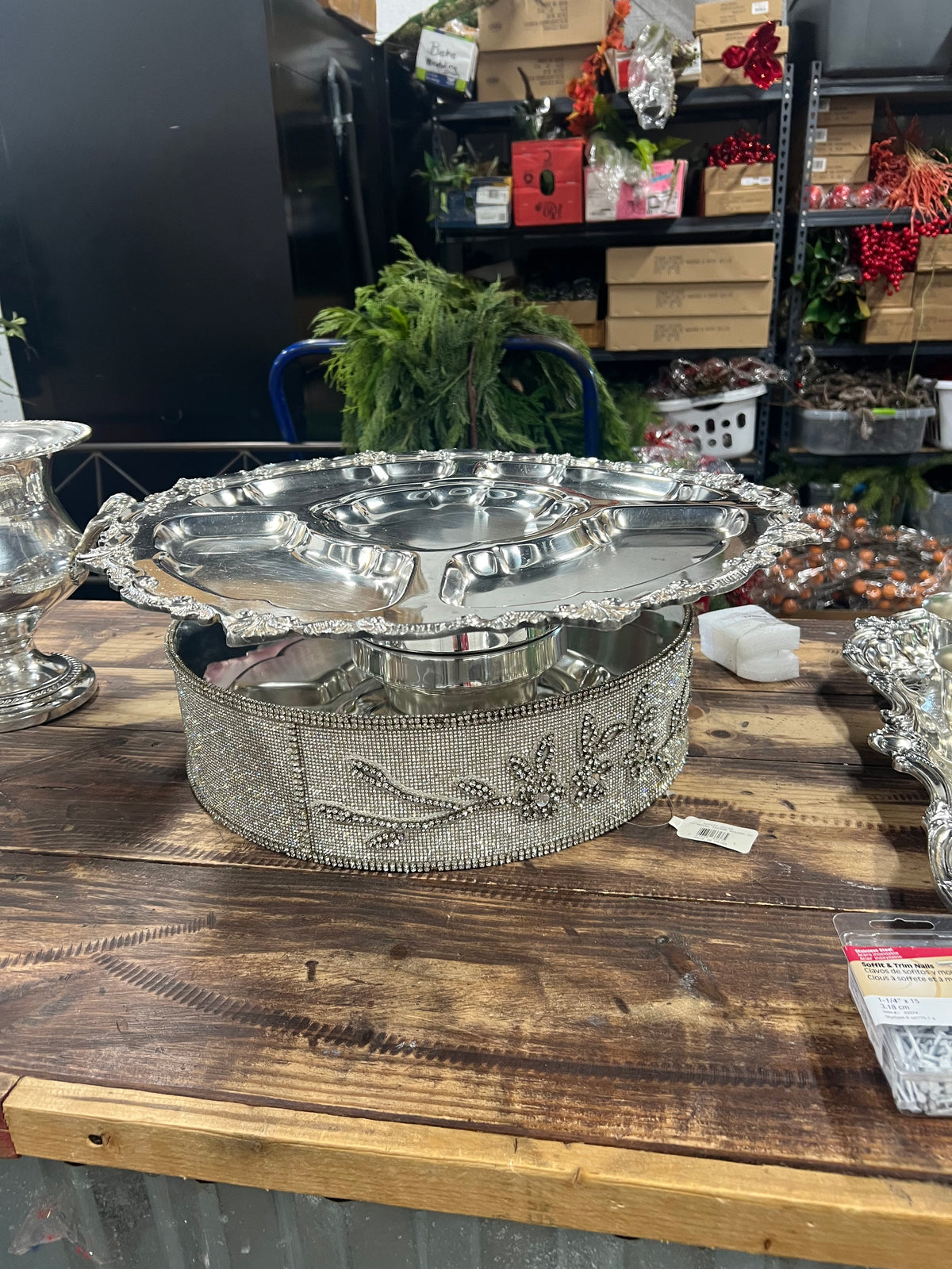 Vintage Silver-Plated Appetizer Tray with Lazy Susan