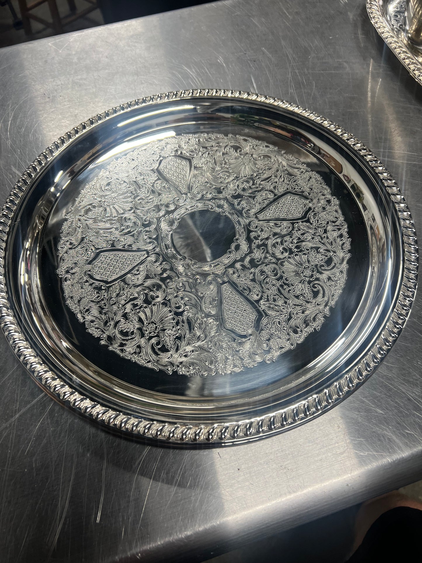 14” Vintage Silver-Plated Round Serving Tray