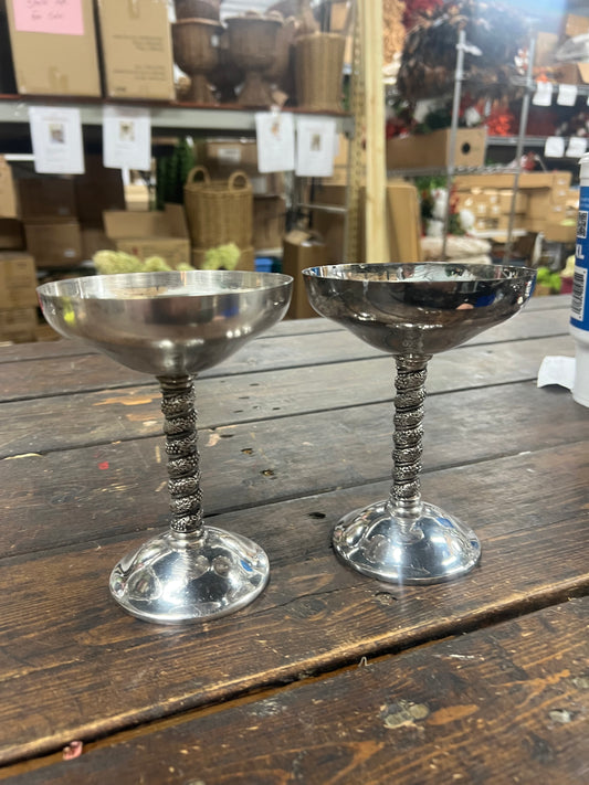 Set of 2 vintage, silver-plated toasting cup