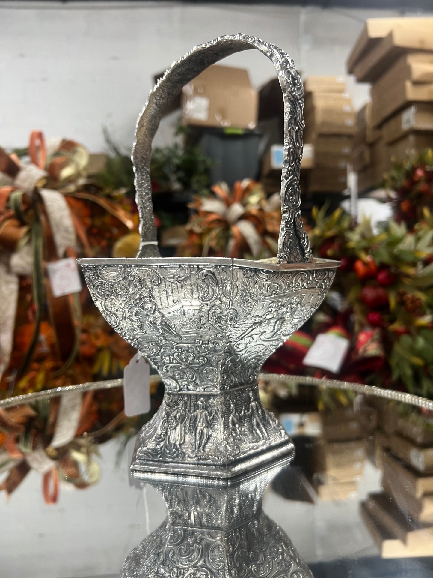 Vintage Silver-Plated Bridal basket embossed