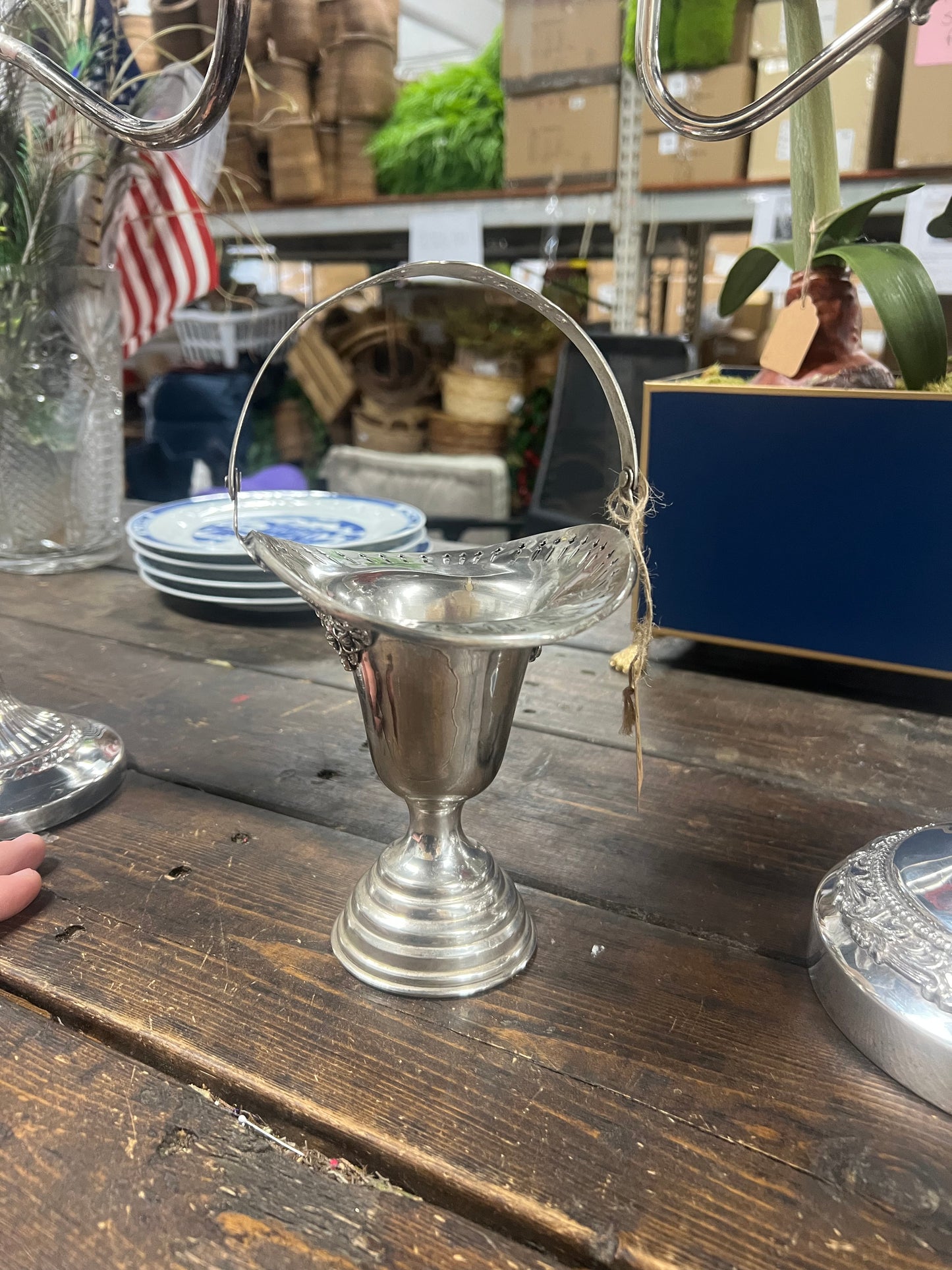 Vintage silver-plated mini basket with handle