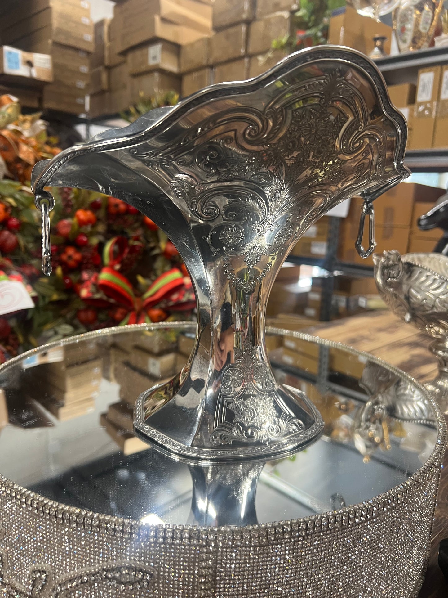 Vintage silver plated widemouth basket ￼