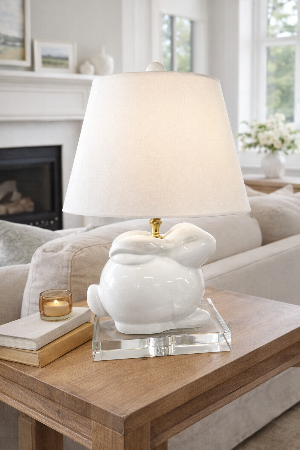 Porcelain Cream White Bunny Lamp
