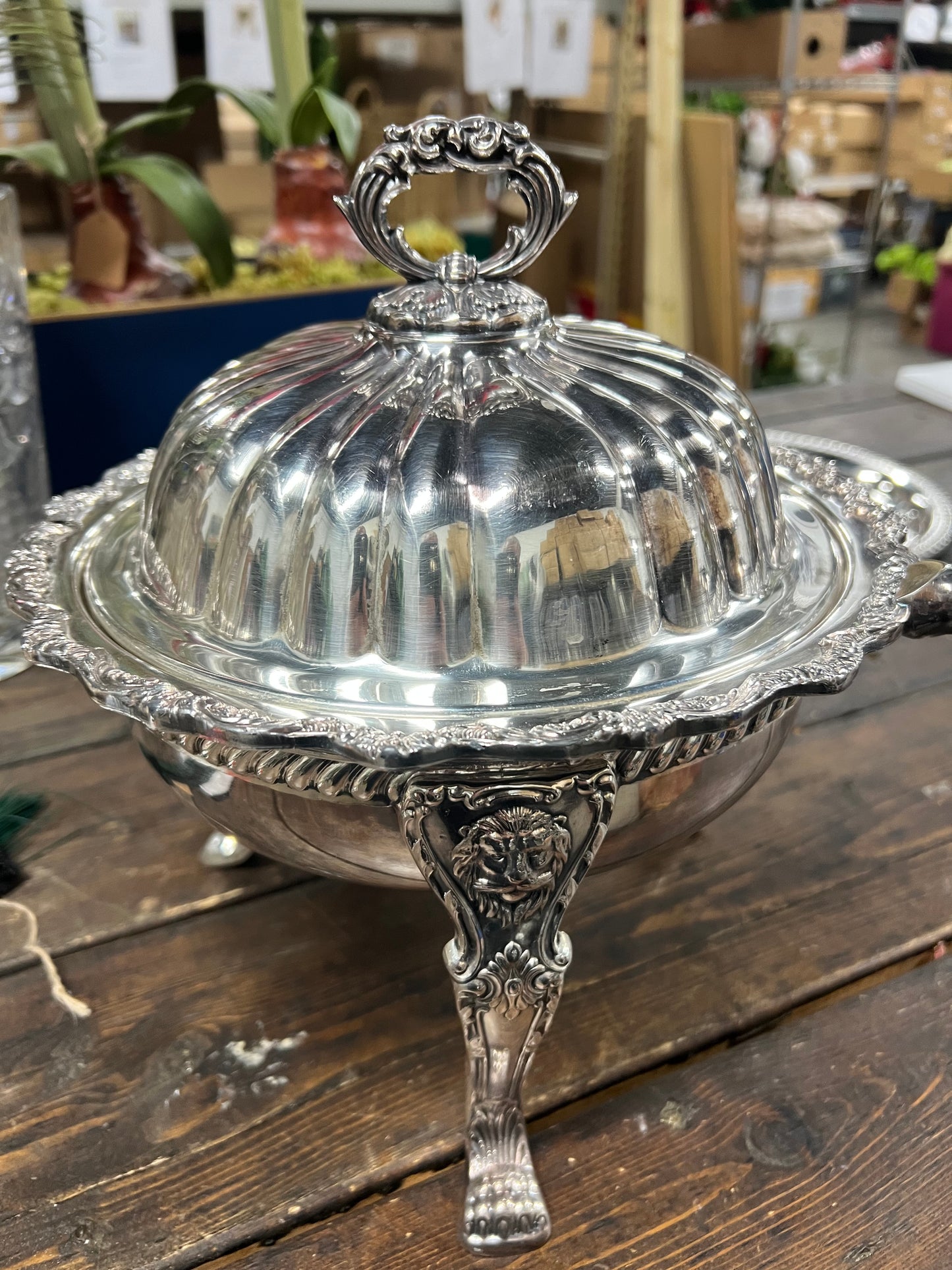 Vintage Silver Plate Chaffing Stand, Burner, Pan