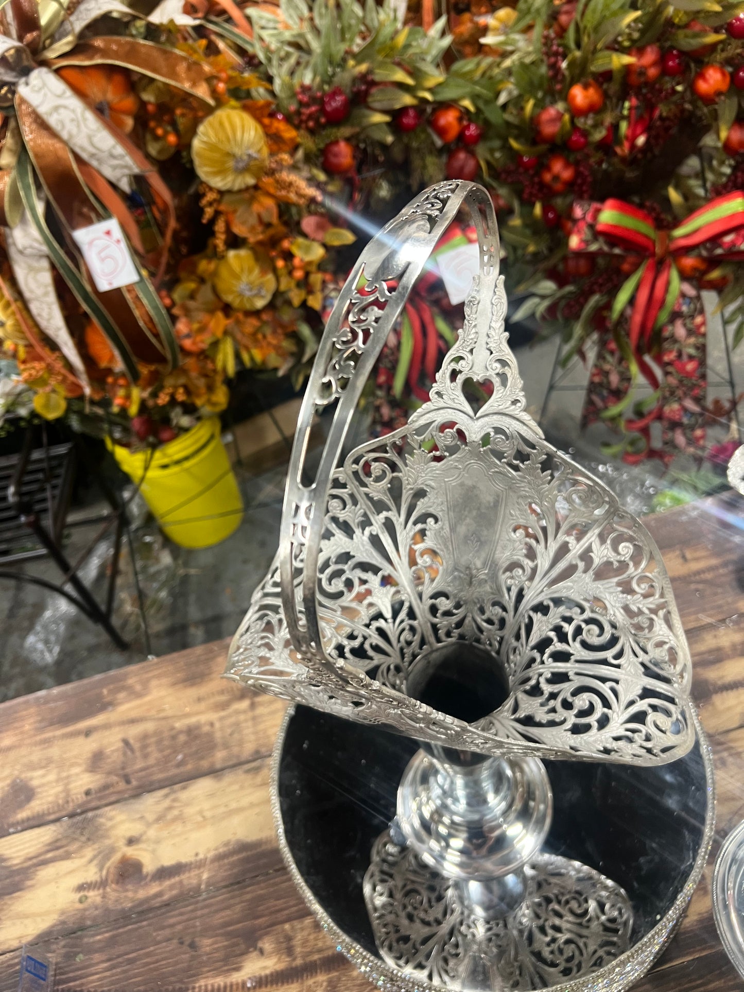 Vintage Silver-Plated Big Bridal Basket (#14).