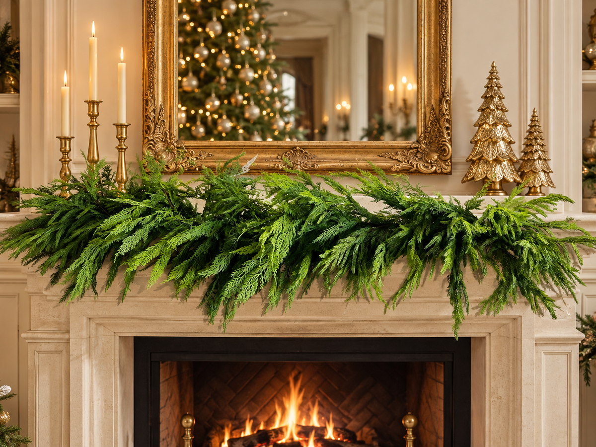6’ Real Touch Norfolk Pine and Flat Cedar Thick Garland (5)(RZ)