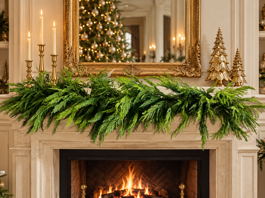 6’ Real Touch Norfolk Pine and Flat Cedar Thick Garland (5)(RZ)