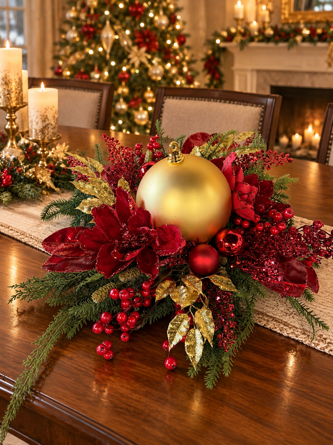 Red & Gold Christmas Table Centerpiece