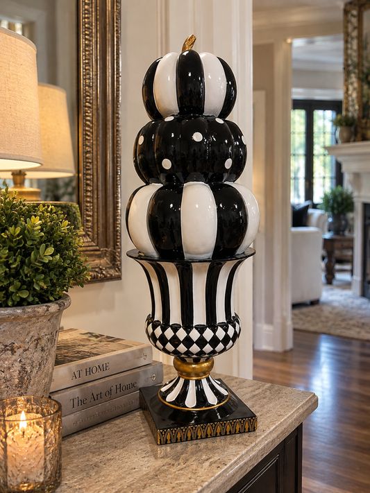 Black & White Resin Pumpkin Topiary