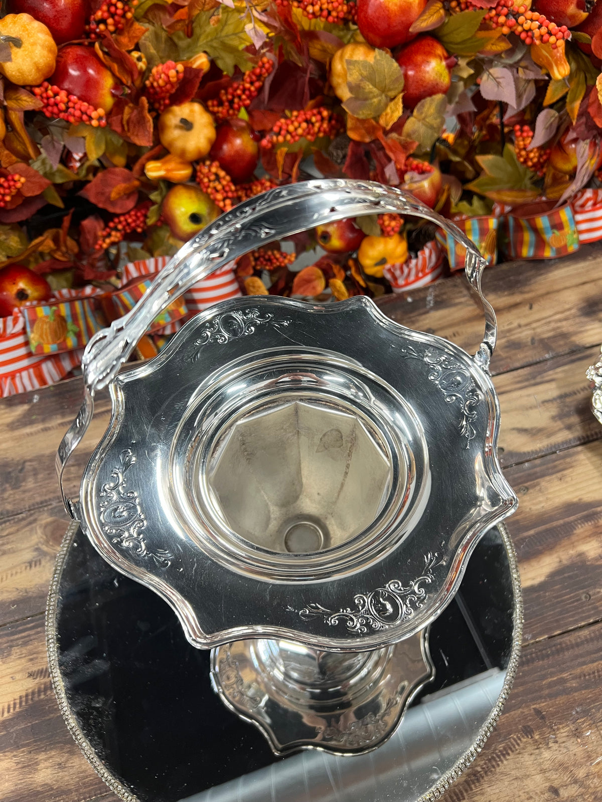 Vintage Silver Plated Basket with Handle (15)