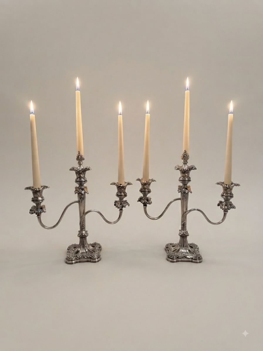 Antique silver plated multi-light candelabra