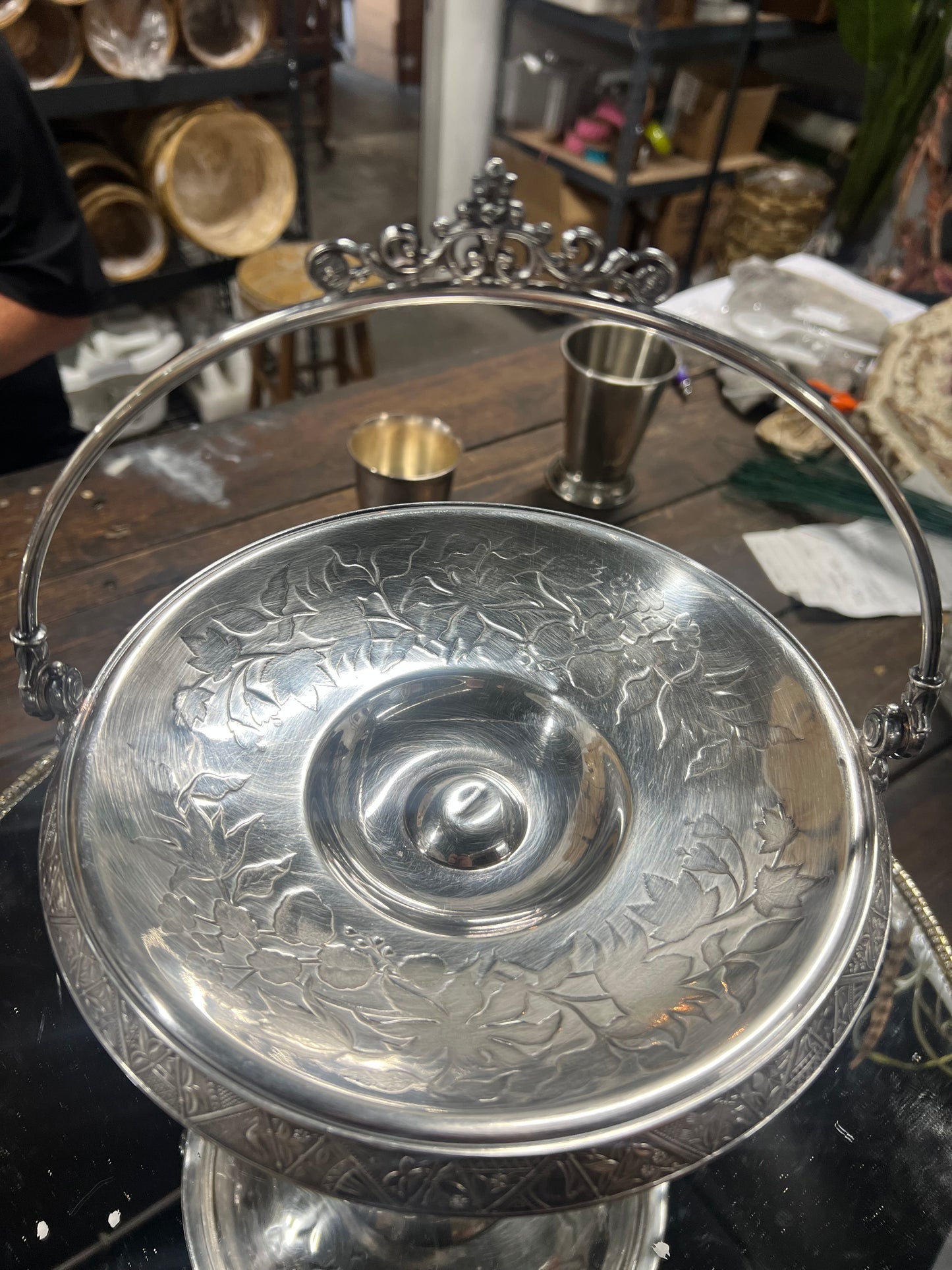 Vintage Silver-Plated Bridal basket with handle 1