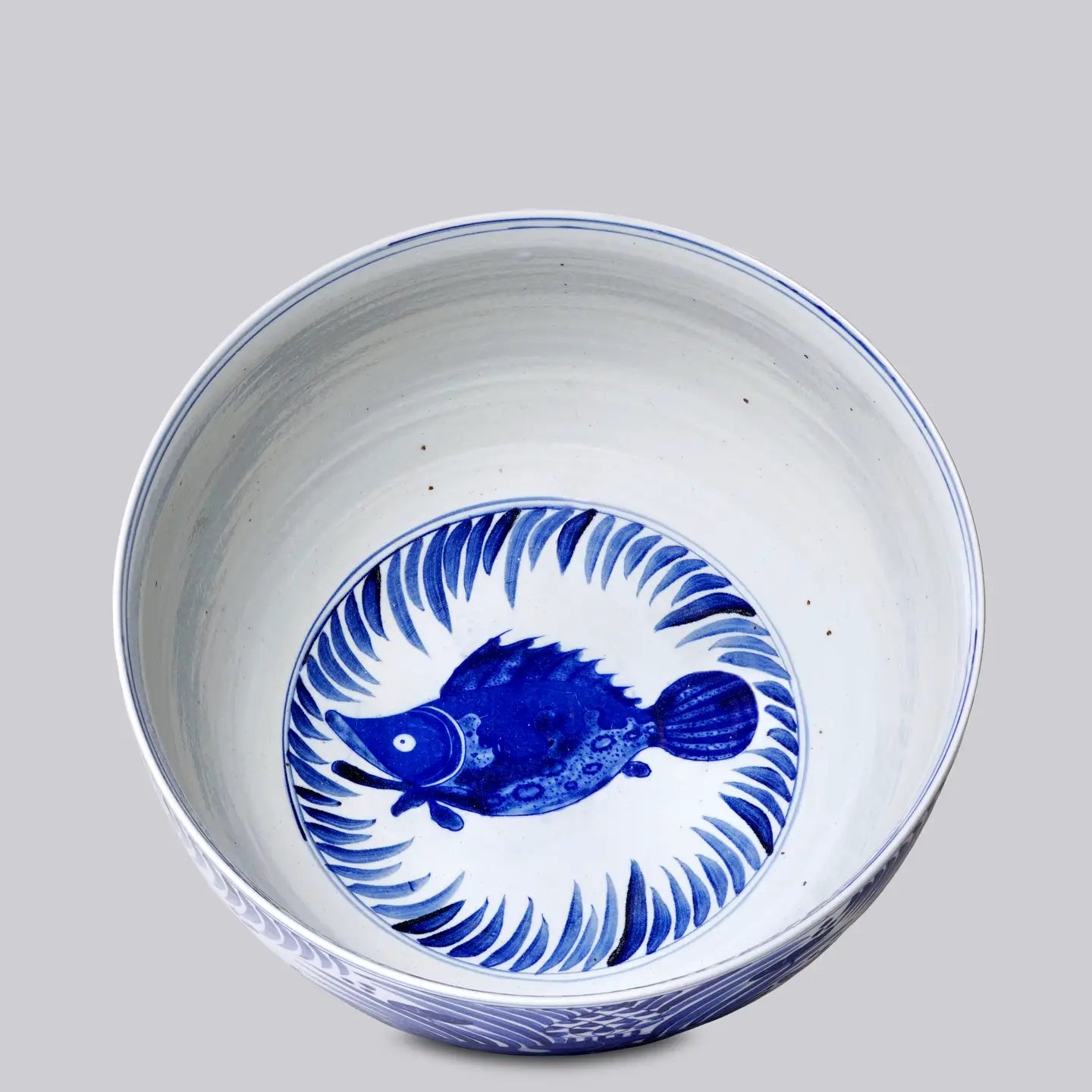 Blue and White Porcelain Fish and Lotus Large Bowl