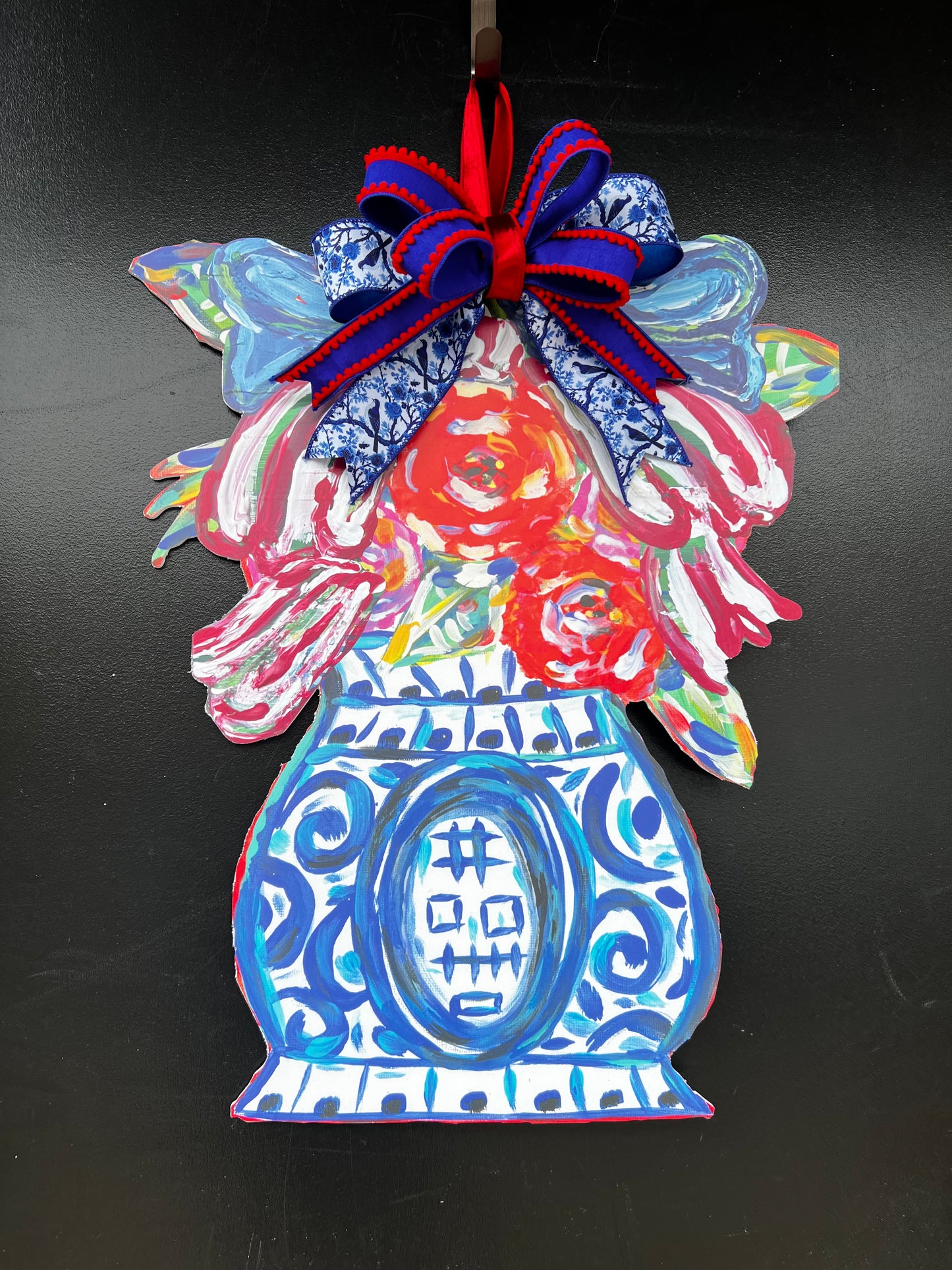 Patriotic Ginger Jar, Door Hanger with Designer Bow ￼
