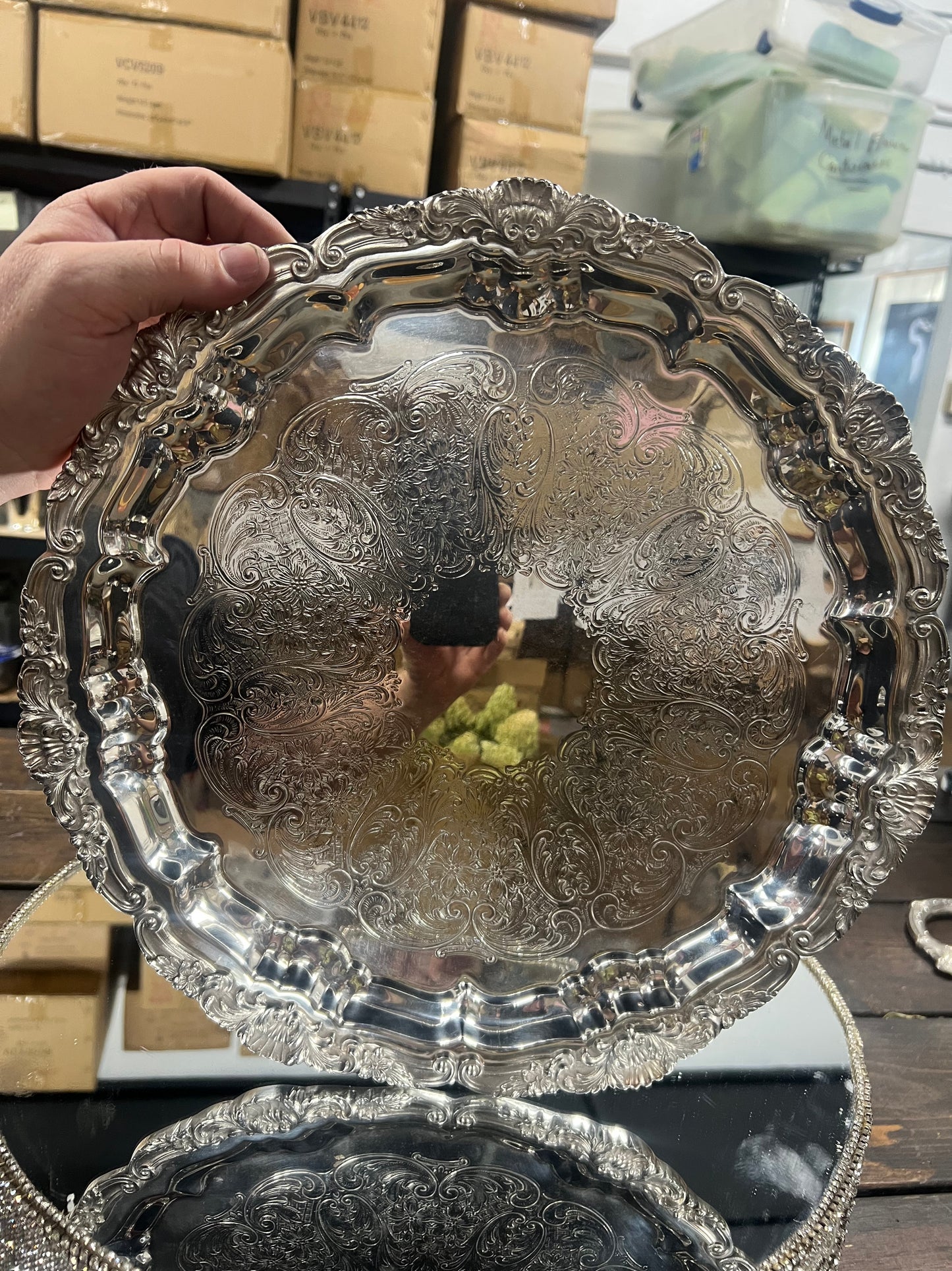 Vintage Silver-Plated Heavy Platter with Feet