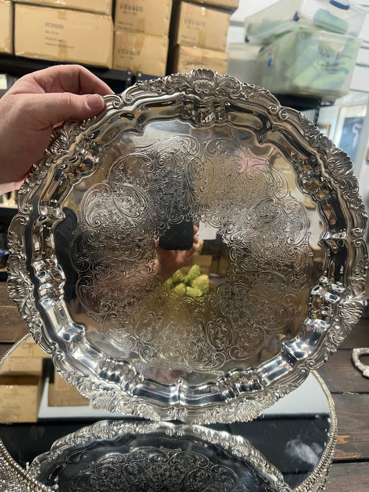 Vintage Silver-Plated Heavy Platter with Feet