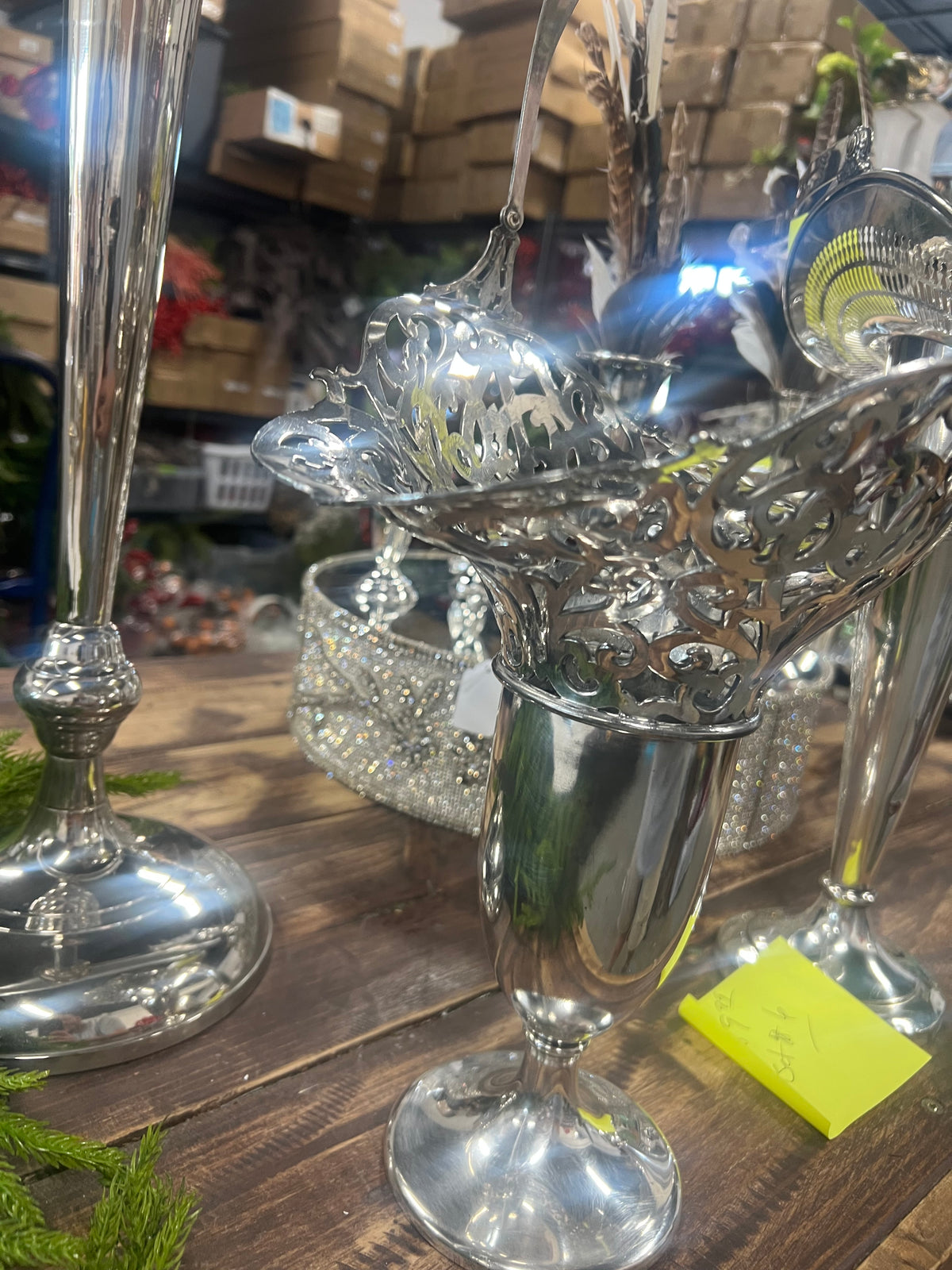 Vintage Silver-Plated Bridal Basket (20)