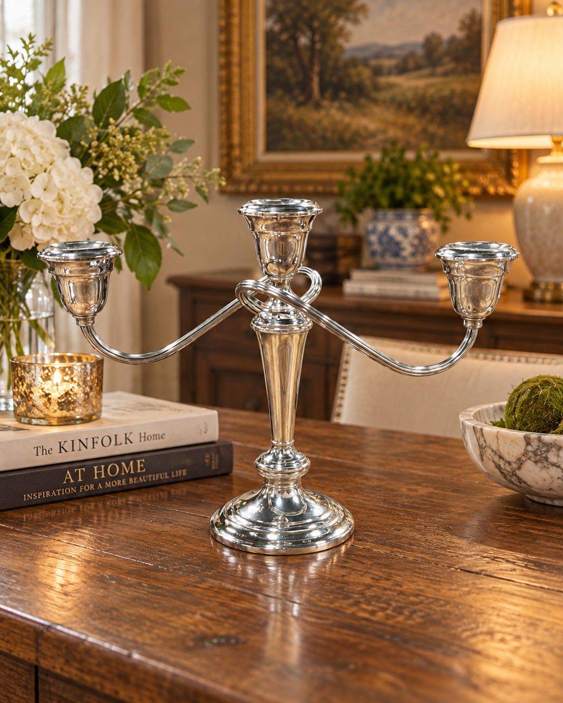 Set of 2 Vintage Gorham Silver-plate Three-Light Candelabras