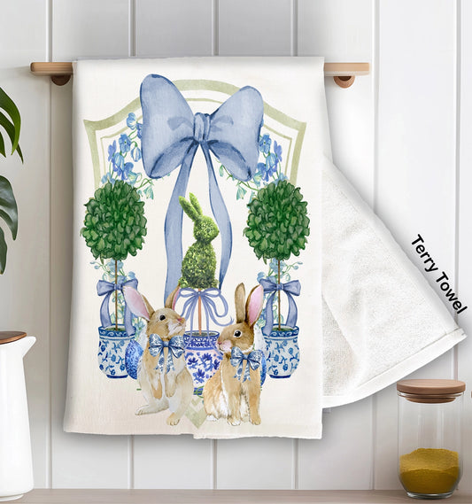 Easter Bunny Topiary Preppy Kitchen Terry Towel
