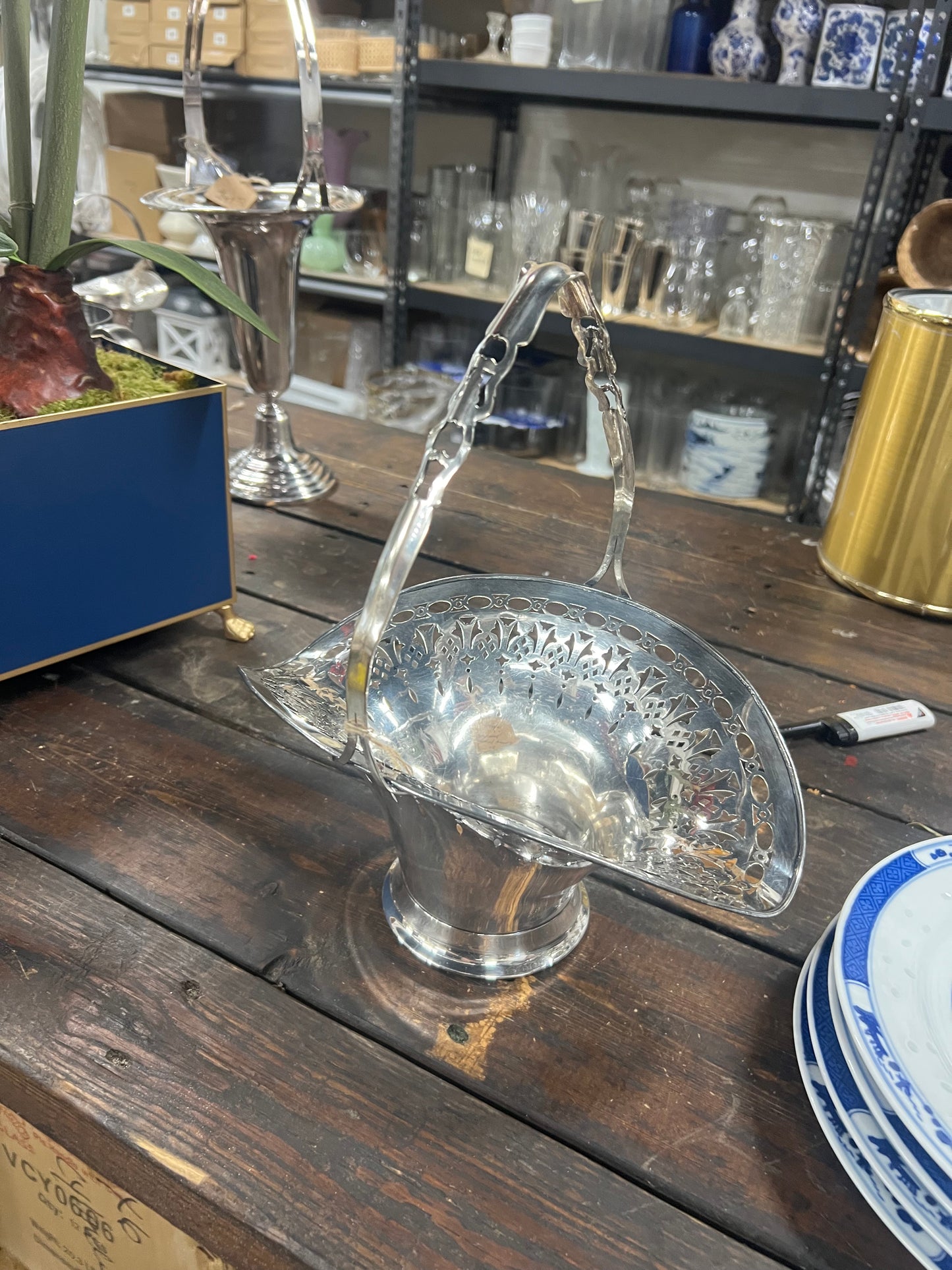 Vintage silver-plated basket with handle