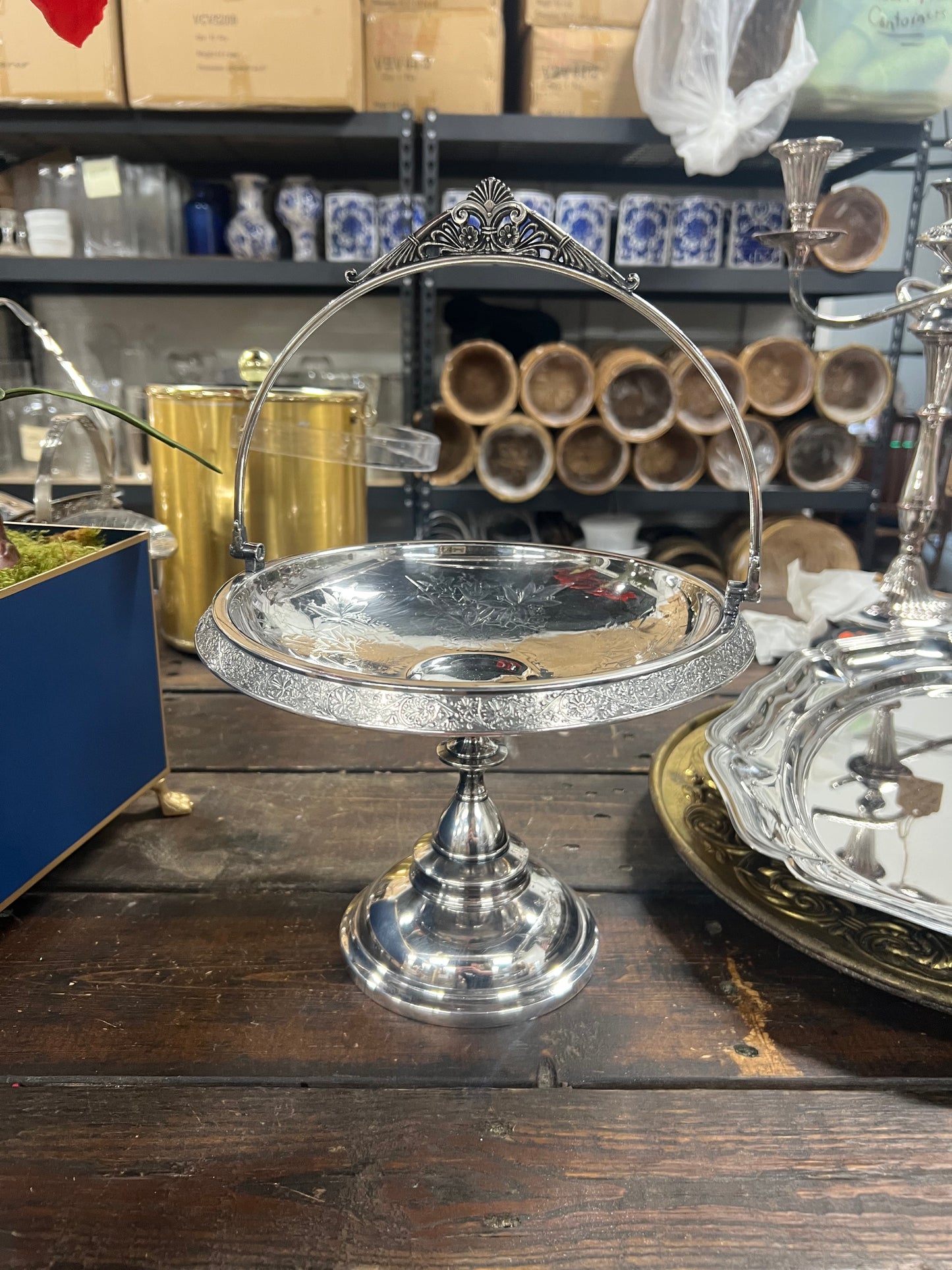 Vintage Silver-plated Relish Pedestal Tray with Handle