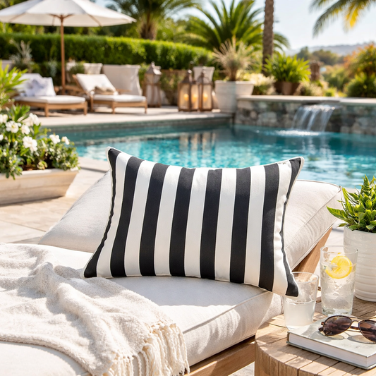 Pillow - True Black Stripe - Indoor / Outdoor Cushion