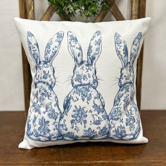 Blue Chinoiserie Triple Bunny Pillow