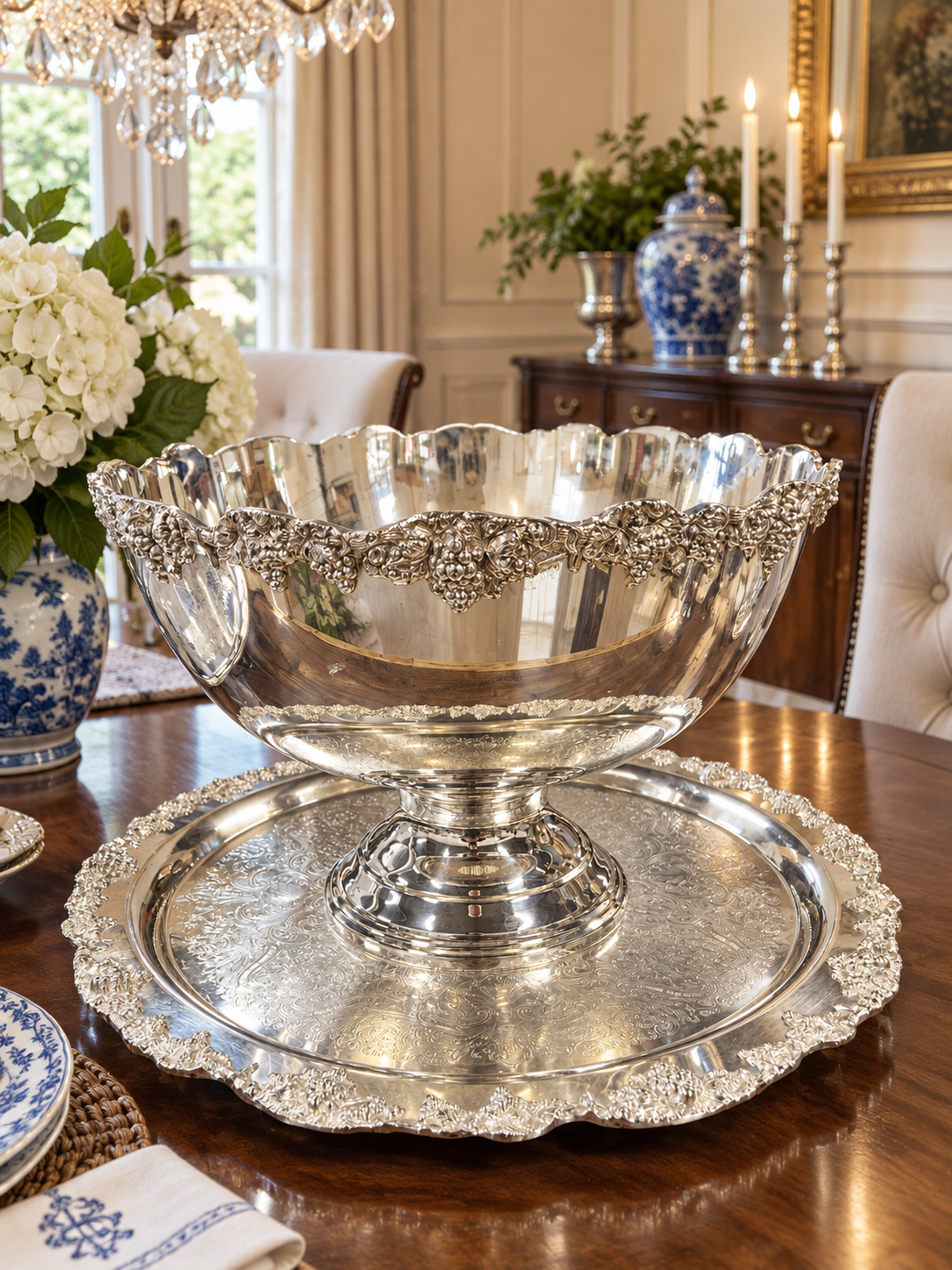 Vintage Silver Plated Towle Punch Bowl and Tray (6)
