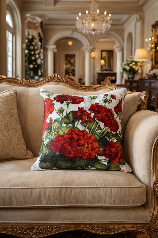 Red geranium, indoor outdoor cushion pillow