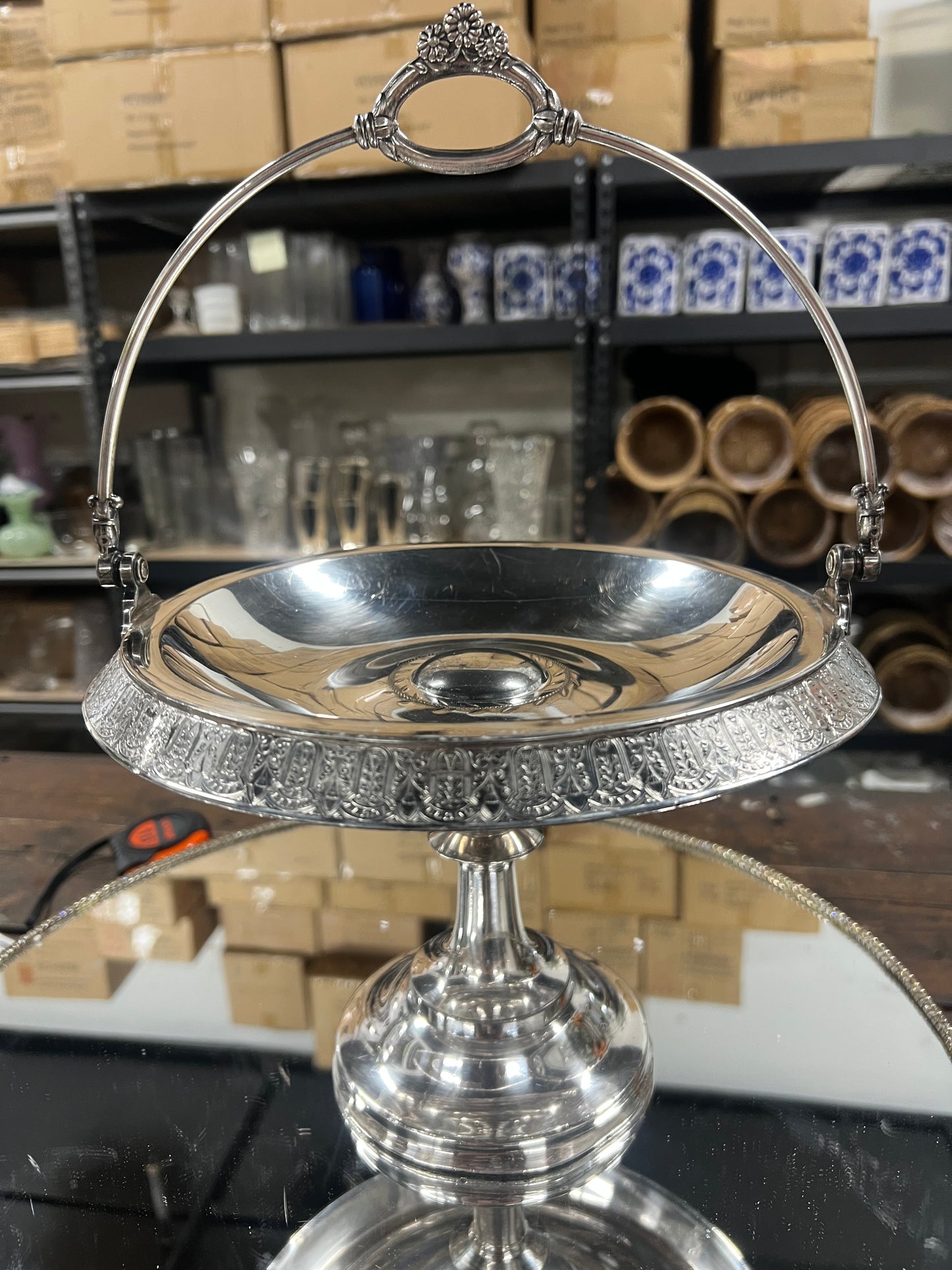 Vintage Silver Played Bridal Basket 3